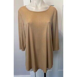 CHICOS Womens Knit TOP 3/4 Sleeve GOLD Shimmer Size 1 (M/8)